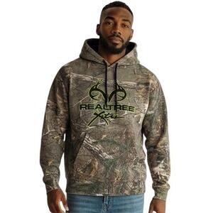 Realtree Xtra Camo Hoodie Mens Medium Brown Green Neon Logo Hunting Gorpcore